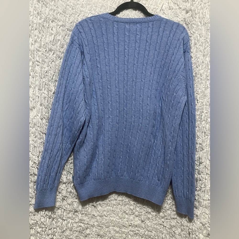 IZOD MENS CABLE KNIT VNECK BABY BLUE VINTAGE SWEATER SIZE XL - Picture 3 of 7